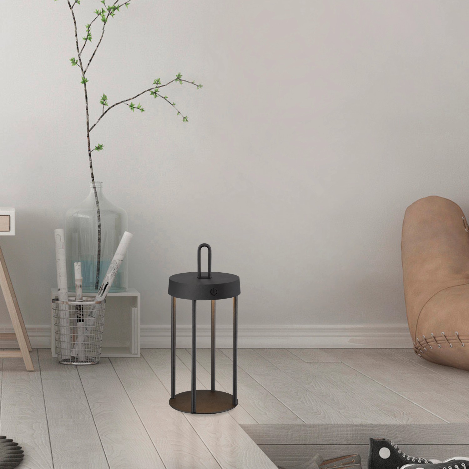 Schwarze LED Akku Tischleuchte Anselm, 28,4 cm, für den Innen- und Außenbereich.