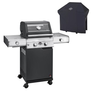 Jamestown Gasgrill Knox mit 2 Brennern und Abdeckung. Grillwagen mit Seitenbrenner und Glasdeckel.