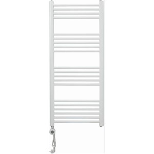 Weißer, elektrischer Badheizkörper Wuppertal 2.0, 120x50 cm, mit Heizstab und Thermostat.