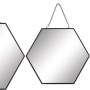 Wandspiegel-Set Minimalist Zen, 3 sechseckige Spiegel mit schwarzen Metallrahmen und Kettenaufhängung.