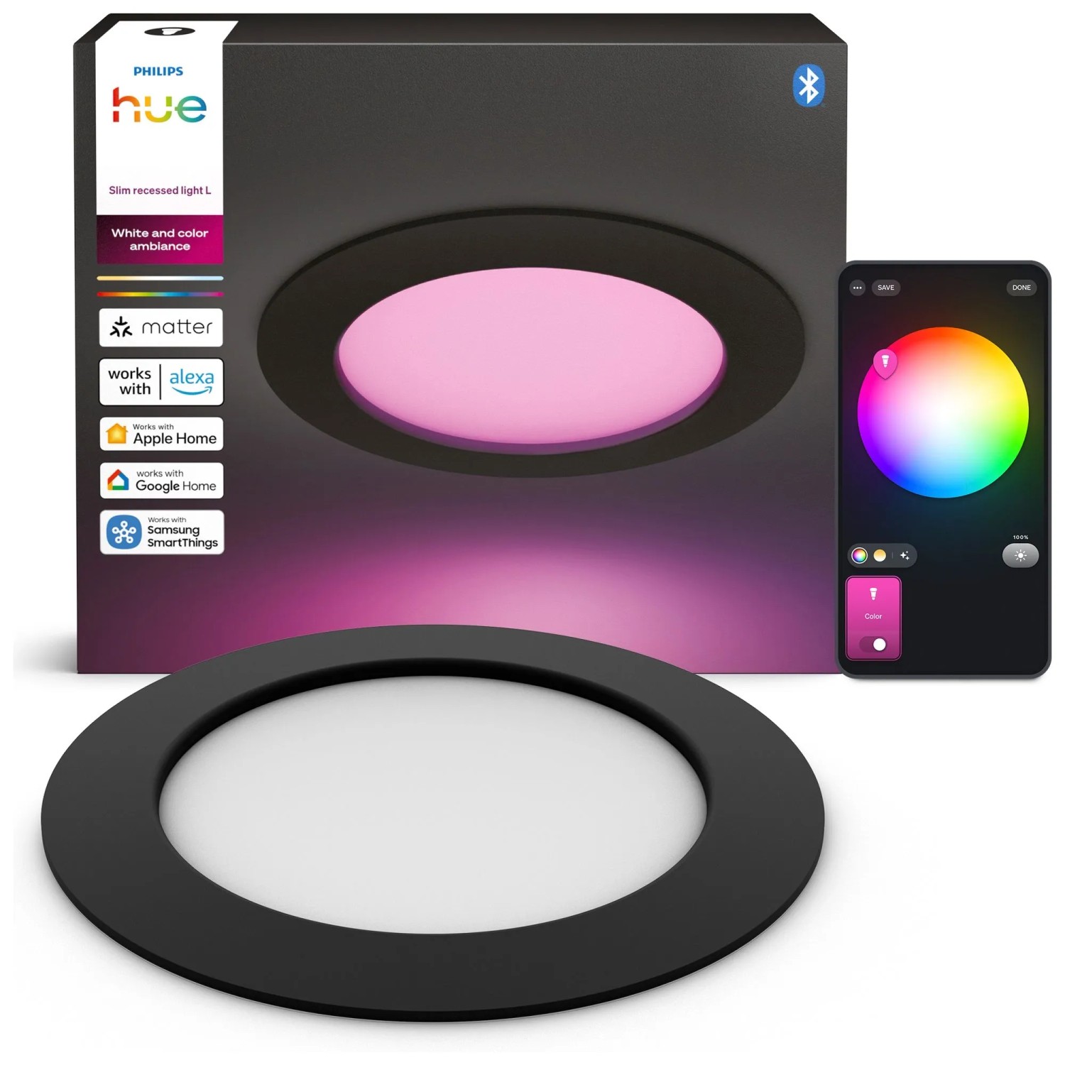 Philips Hue LED-Einbauleuchte Slim White & Color Ambiance Ø 17 cm Schwarz