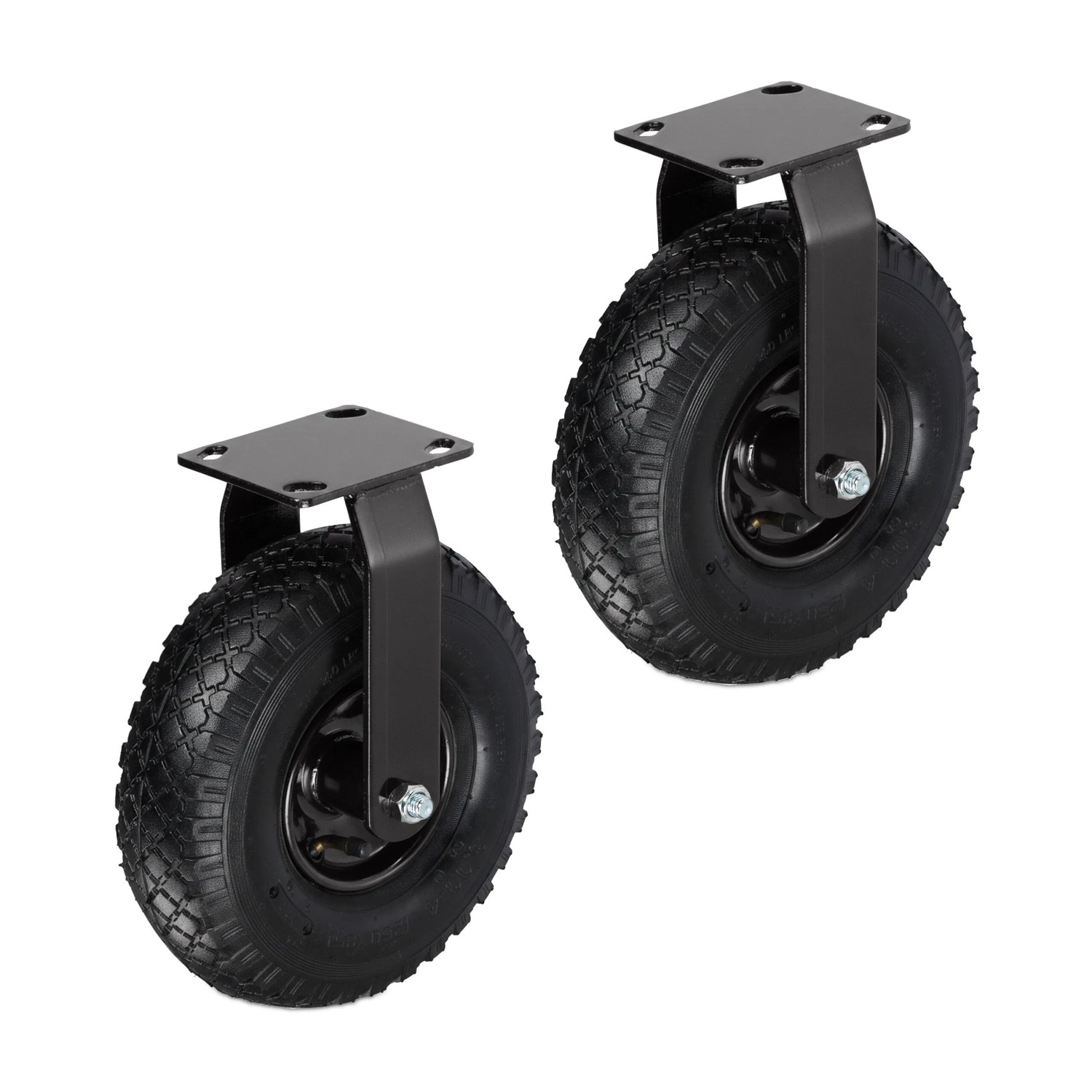 Relaxdays Bockrollen 2er Set Stahl Schwarz Schwerlast Luftbereift 29 cm