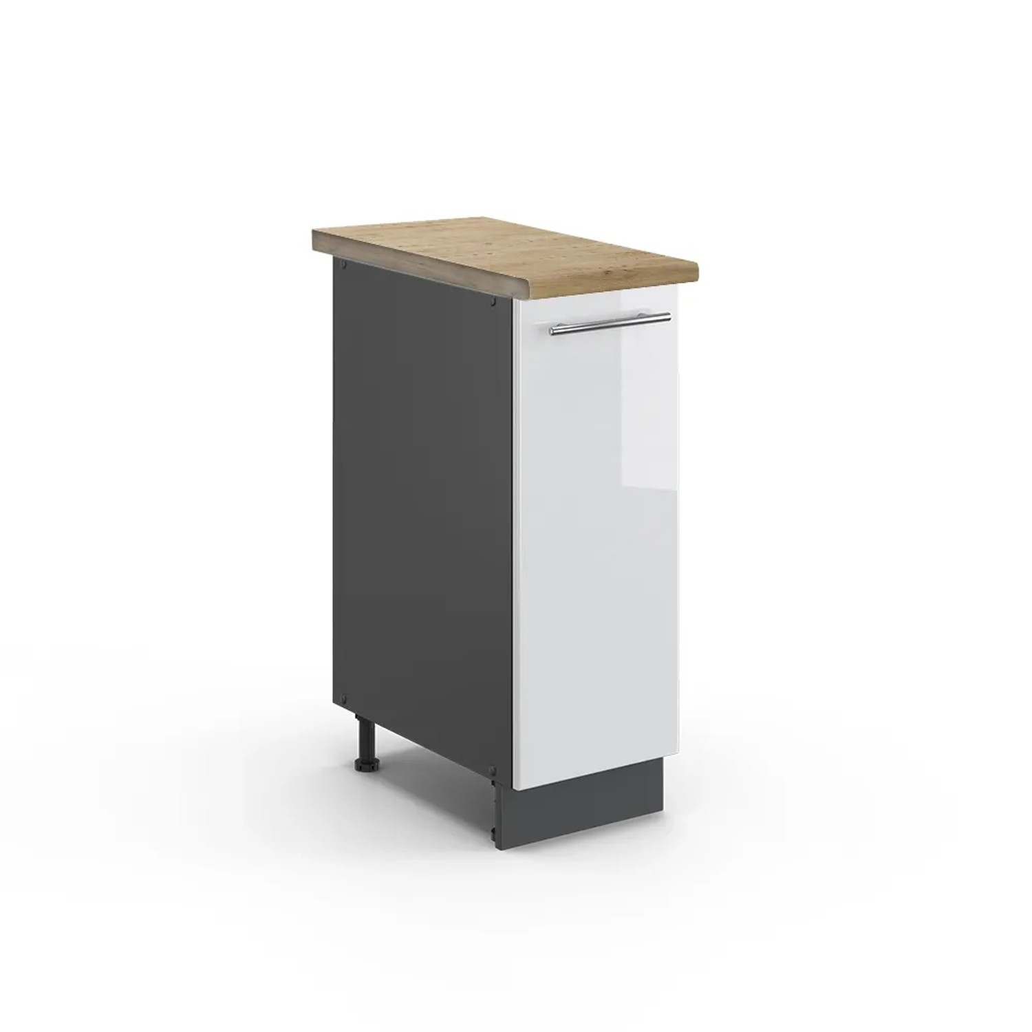 Vicco Apothekerschrank Fame-Line Weiß Hochglanz/Anthrazit 30 cm AP Eiche