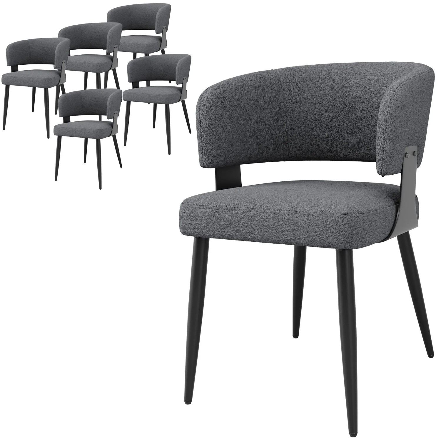 Merax Esszimmerstuhl 6-er Set Flanell Beige Grau Ergonomisch