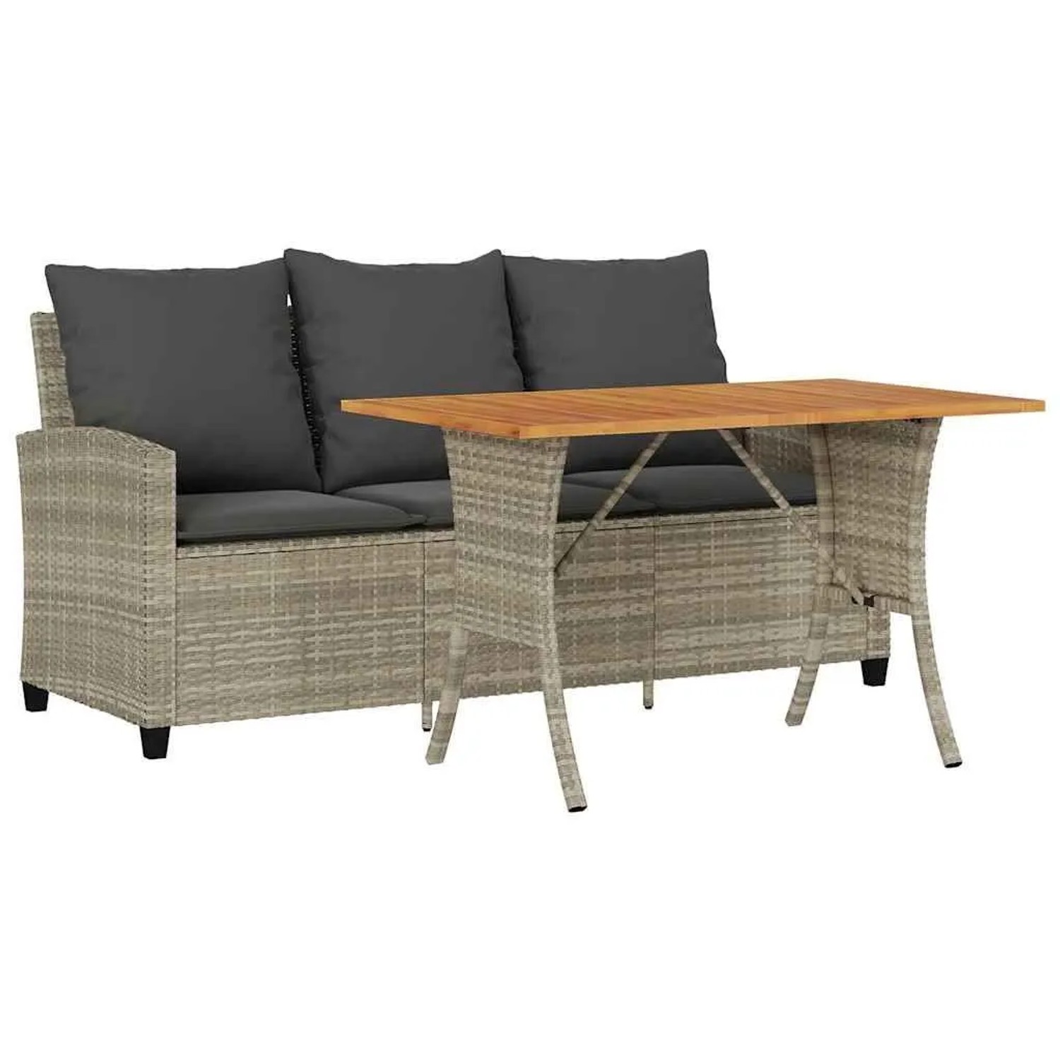 vidaXL Gartensofa 3-Sitzer mit Kissen & Tisch Hellgrau Poly Rattan 4103859 günstig online kaufen