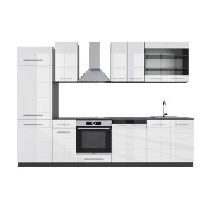 Vicco Fame-Line Küchenzeile, 300 cm, Weiß Hochglanz/Anthrazit, ohne Arbeitsplatte.