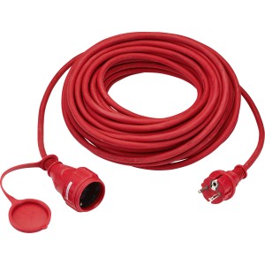 Rotes 20 m Verlängerungskabel H05RR-F 3G1,5 mit Schutzkontaktstecker und Kupplung für Innen- und Außenbereich.