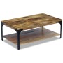 Rechteckiger Couchtisch aus Mangoholz (100x60 cm) mit Ablagefach und schwarzem Stahlrahmen.