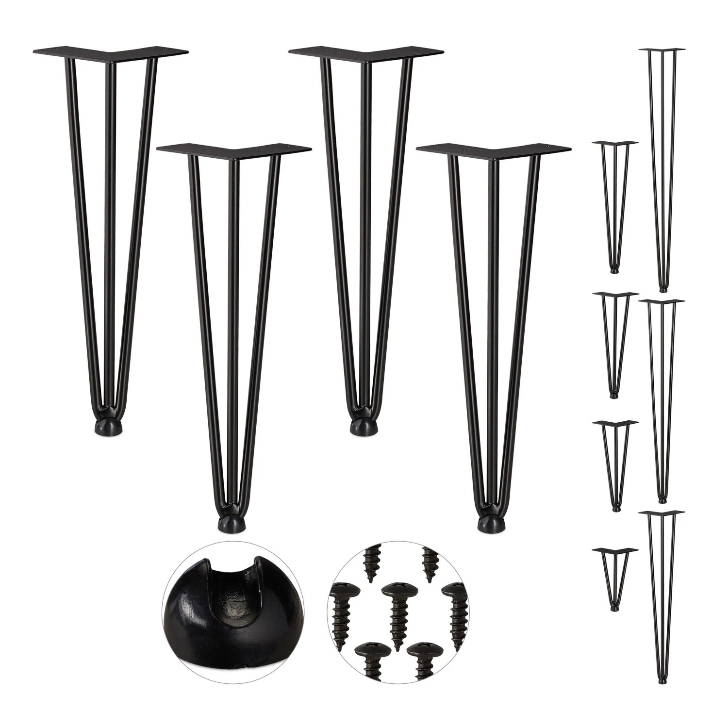Relaxdays Haarnadelbeine 4er Set Stahl Schwarz 3 Streben 40 cm 1,3 kg