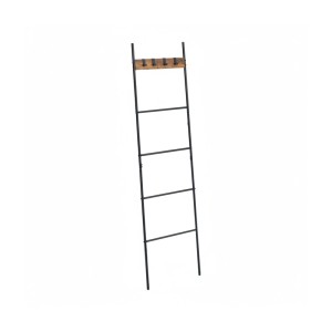 Relaxdays Handtuchleiter mit 4 Sprossen Stahl MDF Schwarz Braun Rutschfest Justierbar 160,5 cm x 44 cm x 1,5 cm 1,8 kg