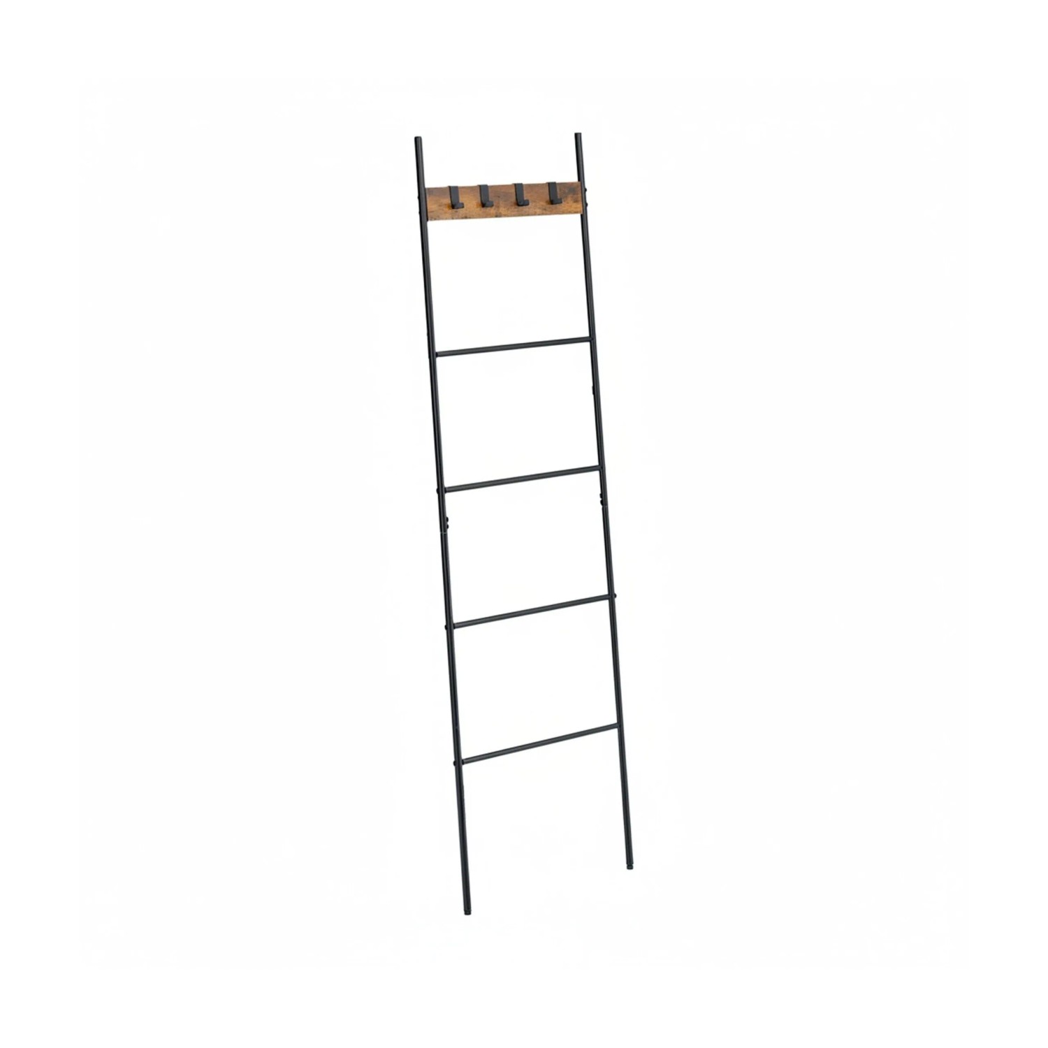 Relaxdays Handtuchleiter mit 4 Sprossen Stahl MDF Schwarz Braun Rutschfest Justierbar 160,5 cm x 44 cm x 1,5 cm 1,8 kg
