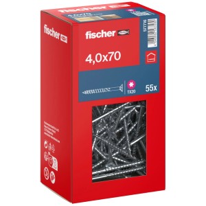 Fischer PowerFast II Holzschrauben, Senkkopf, 4x70 mm, 55 Stück im Karton.