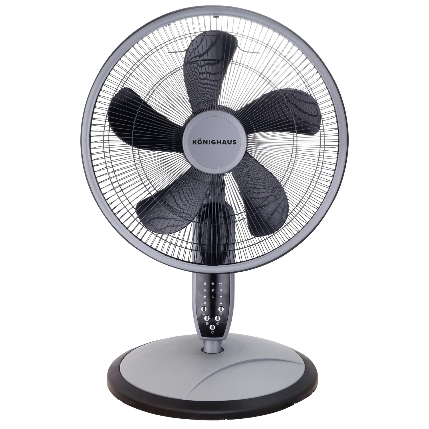 Könighaus 3-in-1 Ventilator, weiß, als Standventilator mit fünf Rotorblättern und Schutzgitter.