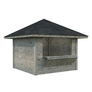 Palmako Marktstand Bianca Set 104, grau tauchgrundiert, 300x300 cm, mit Verkaufsklappe.