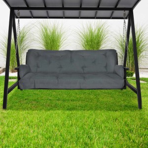 Beautissu Hollywoodschaukelauflage Flair HS, 180x50cm, Graphitgrau. Sitzkissen mit Deko-Kissen für 3-Sitzer Schaukel.
