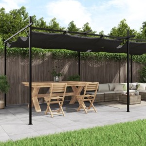 DELUKE Terrassenüberdachung Mit Schiebedach OLIMP Anthrazit 589x292x230cm Pergola Garten Pavillon Rankhilfe Sonnenschutz Gartenpergola