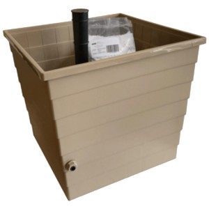 WaterUps Pflanzkübel, 48x48x43 cm, hellbraun, mit Reservoir-Element, Zulaufrohr und Perlit-Beutel.