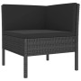 Schwarzes vidaXL Garten-Lounge-Eckteil aus Rattan mit Sitz- und Rückenkissen.