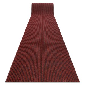 Rote gestreifte Türmatte aus Polypropylen, rutschfest, 80x150cm, teilweise gerollt.