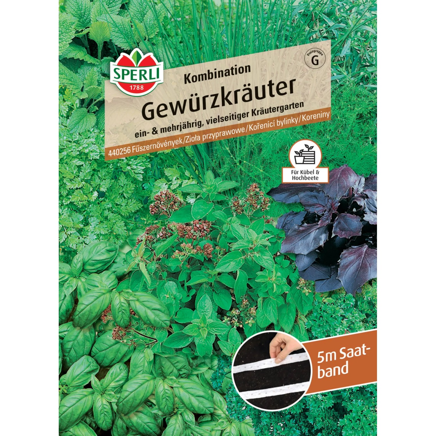 Sperli Gewürzkräuter-Kombination Saatband mit Petersilie, Schnittlauch und Gewürzmischung.