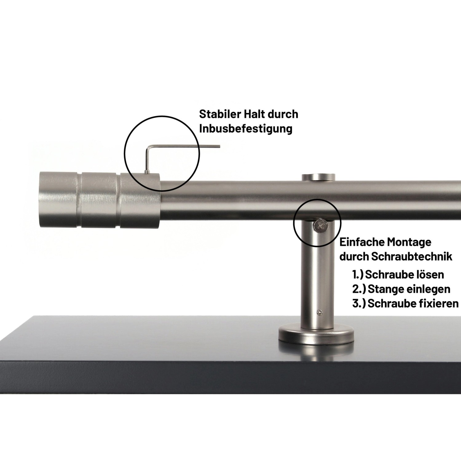 Deco-Raum Gardinenstange nach Maß 1-Lauf Zylinder Ø 25mm Edelstahl-optik 100cm_3