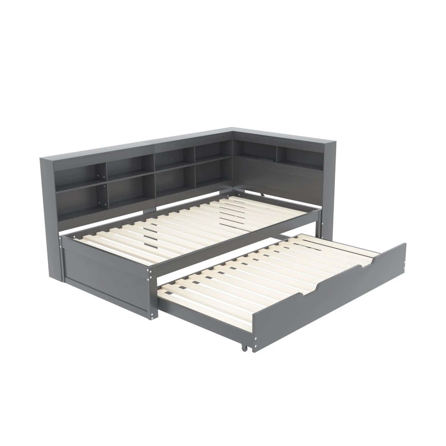 Merax Schlafsofa 90x200cm Ausziehbett USB Holz Grau