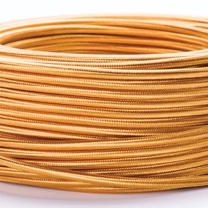 Goldenes 3-adriges Textilkabel als Meterware für Lampen und Leuchten.