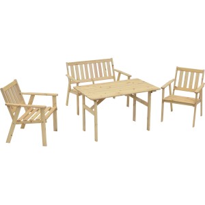 Merxx Gartenmöbel-Set Sylt, 4-teilig aus Kiefernholz: 2 Sessel, Bank, Tisch. Ideal für Garten & Terrasse.