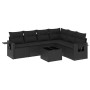 Schwarze 7-tlg. vidaXL Garten-Sofagarnitur aus Poly Rattan mit Kissen und Tisch.