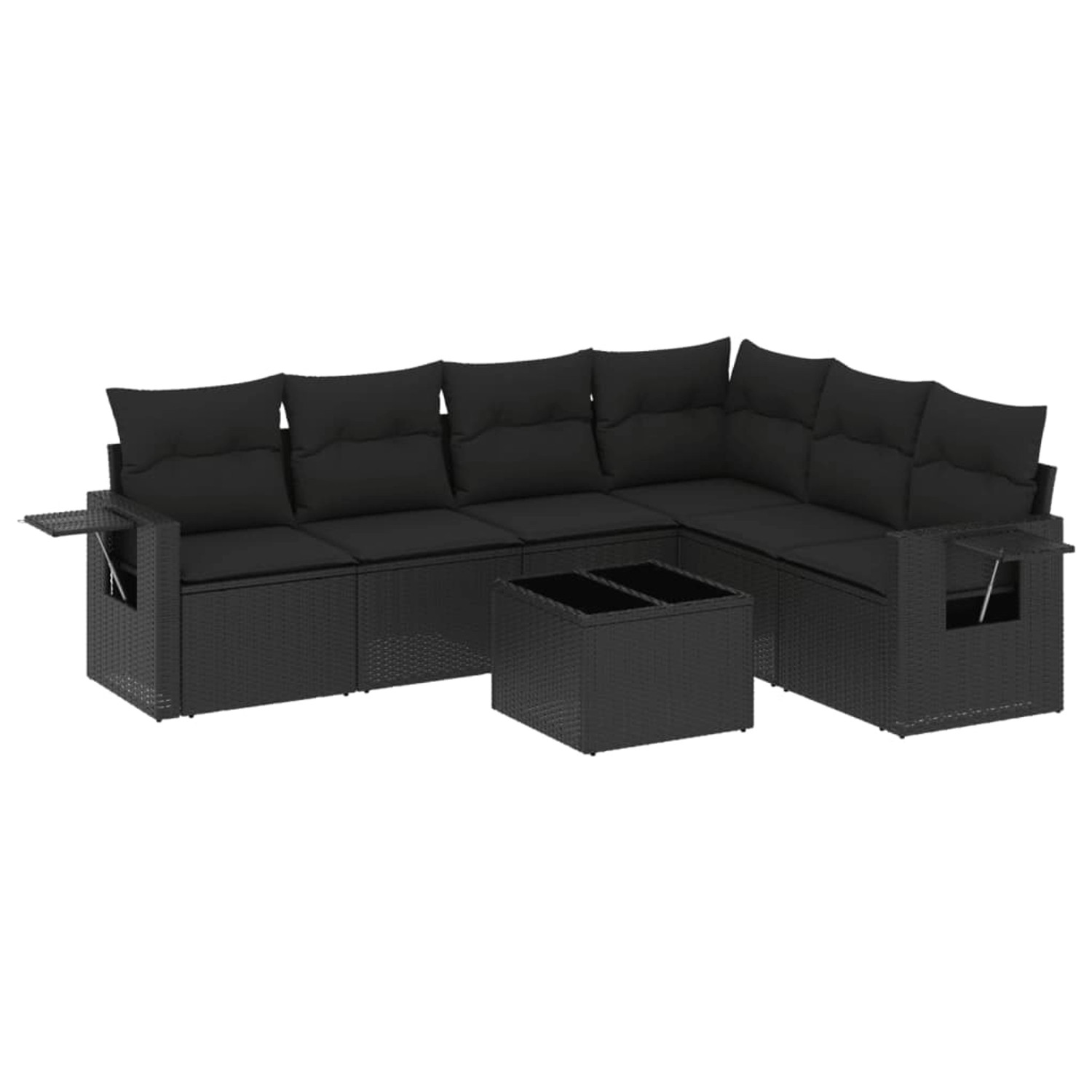 vidaXL 7-Tlg Garten-Sofagarnitur mit Kissen Schwarz Poly Rattan 3220214 günstig online kaufen