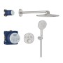 Grohe Grohtherm SmartControl Duschsystem: Unterputz-Einheiten, Kopf- & Handbrause, Bedieneinheit in matt gebürsteter Edelstahl-Optik.