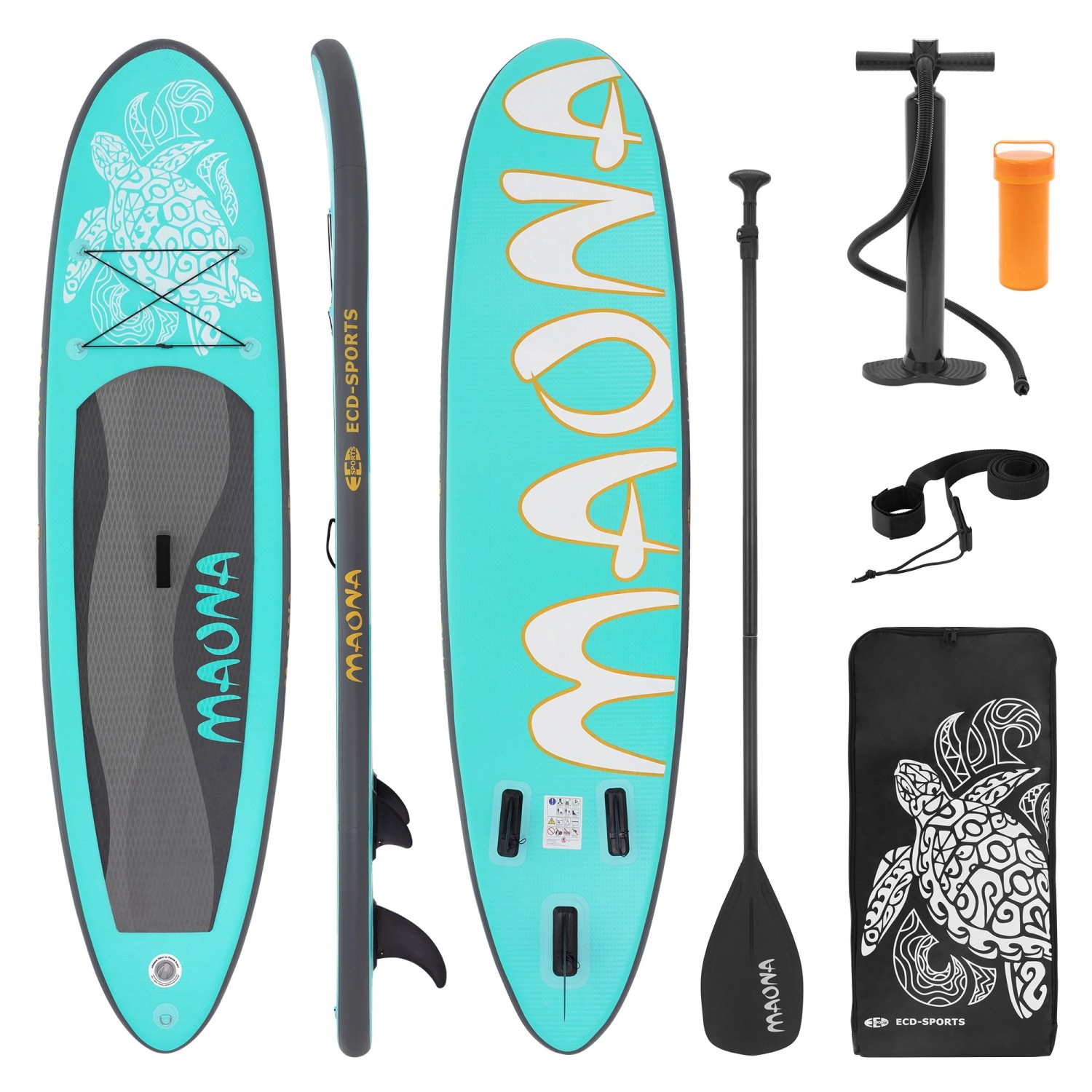 ECD Germany Aufblasbares Stand Up Paddle Board Maona 308 x 78 x 10 cm Türkis PVC