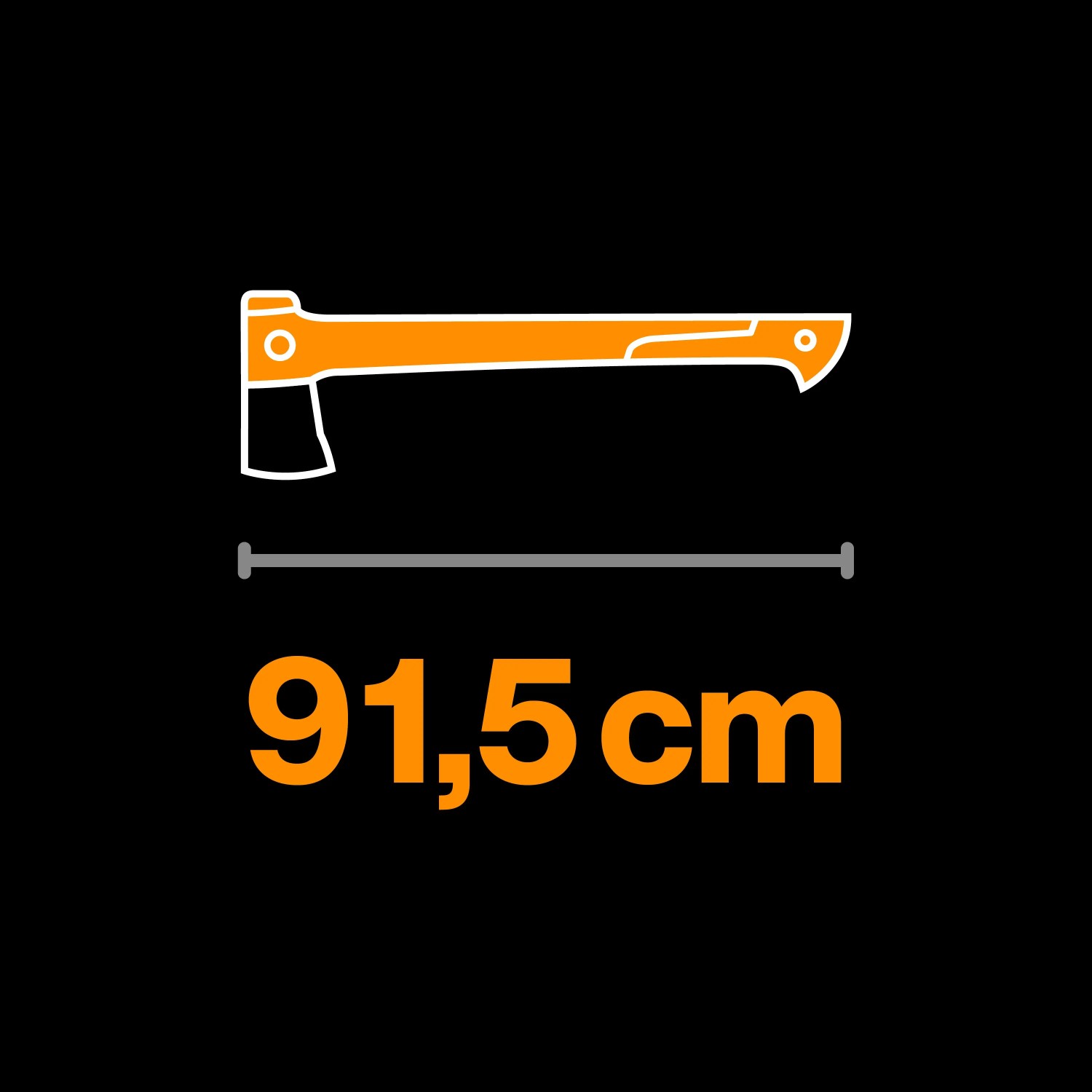Fiskars X-series Spalt-Axt X36, 91,5 cm Länge, Umrisszeichnung auf schwarzem Grund.