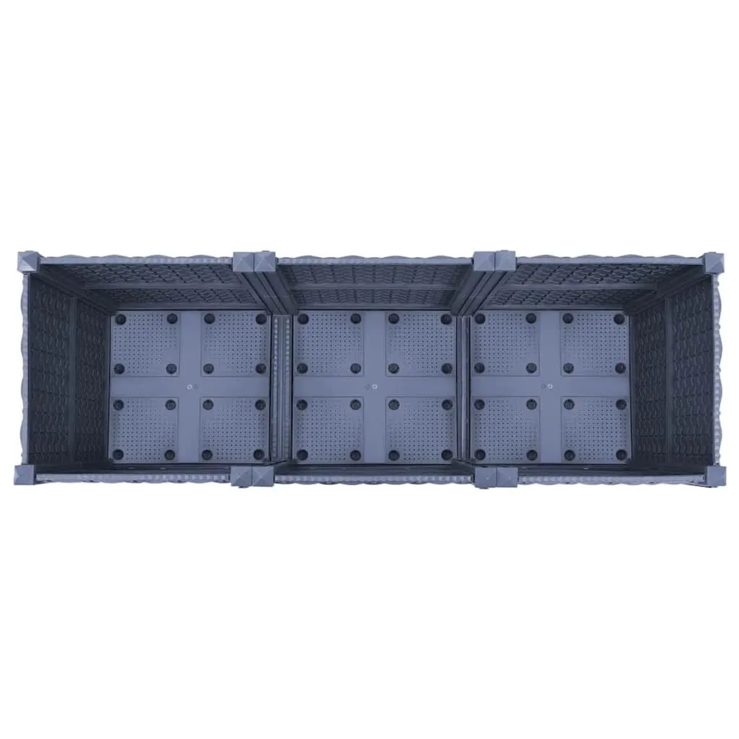 Blaugraues vidaXL Hochbeet aus Polypropylen, 120x40x38 cm, mit 3 Fächern und Drainage, von oben gesehen.