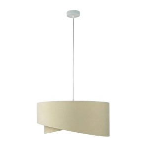 Licht-Erlebnisse Pendelleuchte E27 Ø 50 cm Rund Velours Stoff In Creme Gold