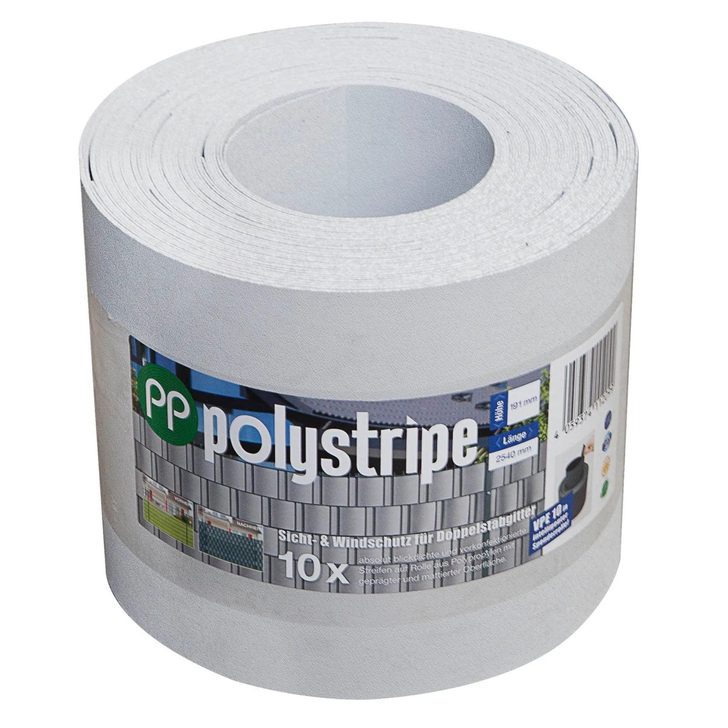 Deutsche Zauntechnik Sichtschutzstreifen Polystripe 10 m x 2,53 m Grau