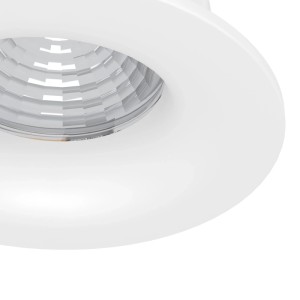 Weißer, runder LED Einbaustrahler Ø8cm aus Aluminium mit klarer Glasabdeckung, dimmbar.