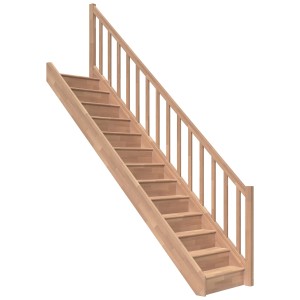 Dolle Raumspartreppe Paris aus lackierter Buche mit geraden, geschlossenen Stufen und Holzgeländer mit Rechteckstäben.