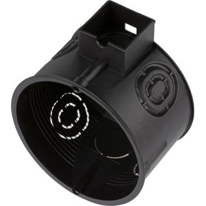 Schwarze ISO-Schalterdose, Ø 60 mm x 40 mm, für Unterputzmontage.