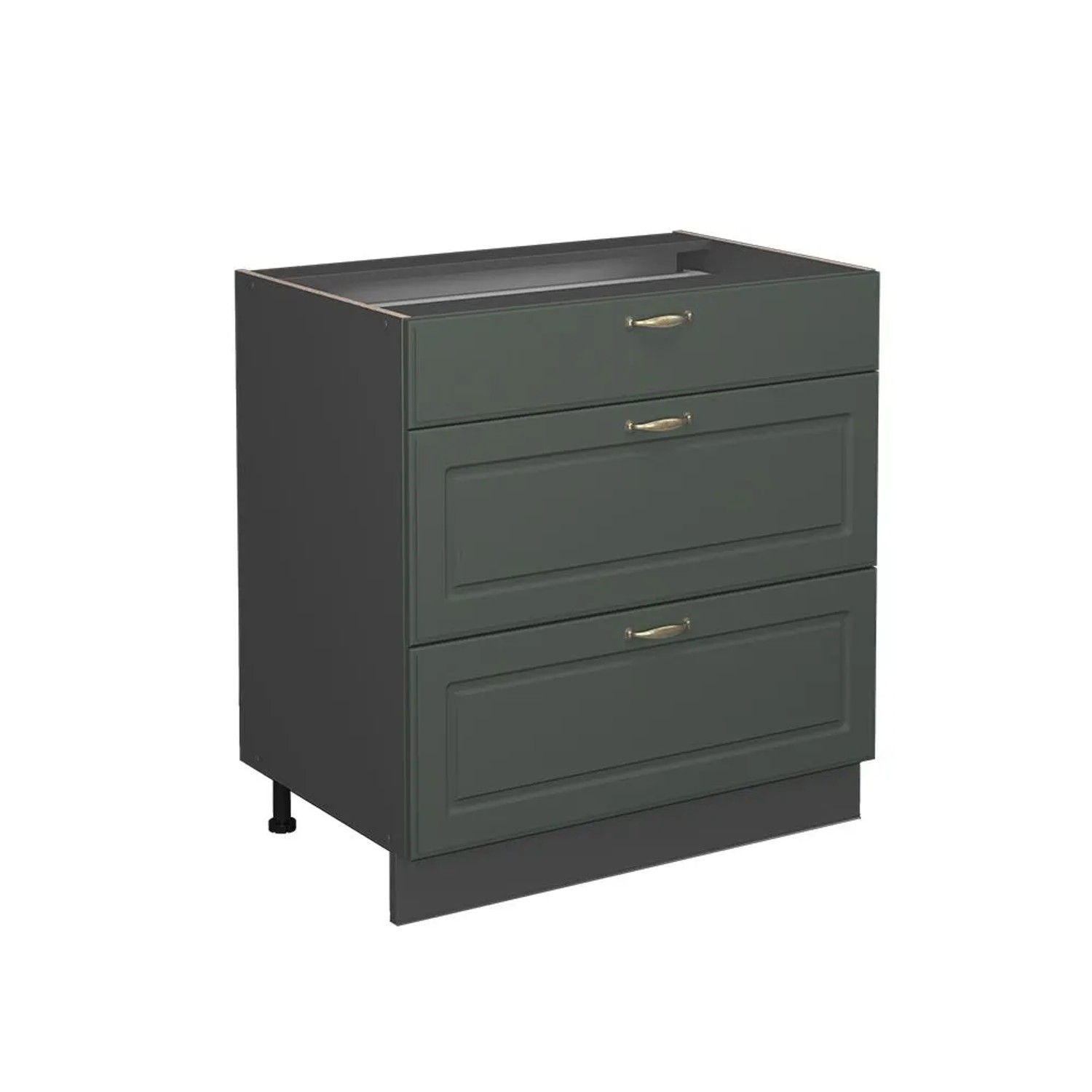 Vicco Küchenunterschrank Fame-Line Grün-Gold Landhaus Anthrazit 80 cm mit 3 Schubladen ohne Arbeitsplatte