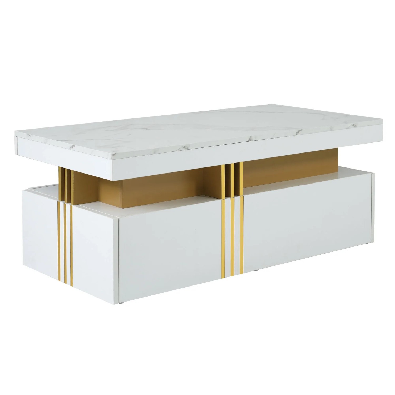 ModernLuxe Couchtisch Hochglanz mit 2 Holzschubladen Spanplatte Weiß