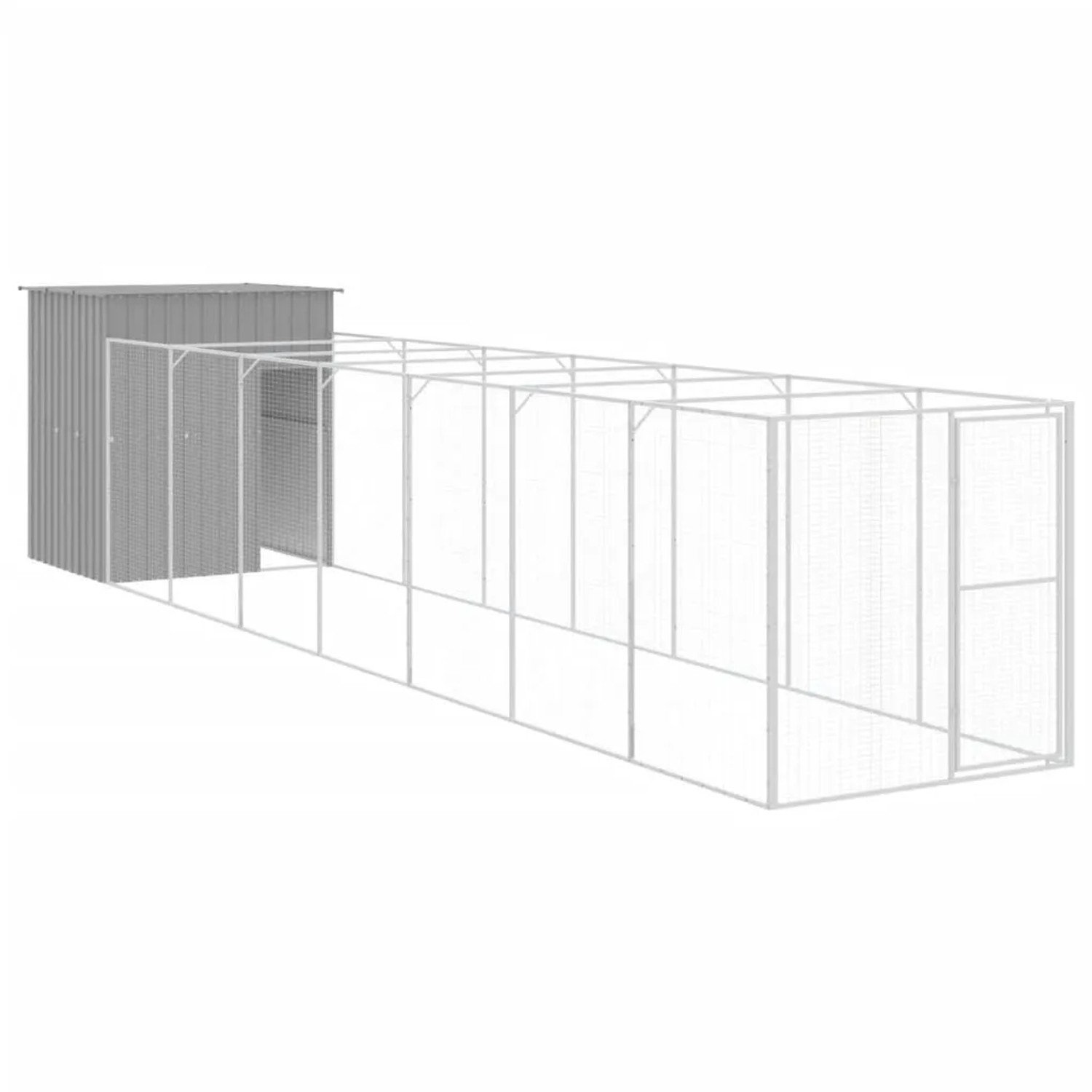 vidaXL Hundehütte mit Auslauf Hellgrau 165x863x181 cm Verzinkter Stahl 3189106