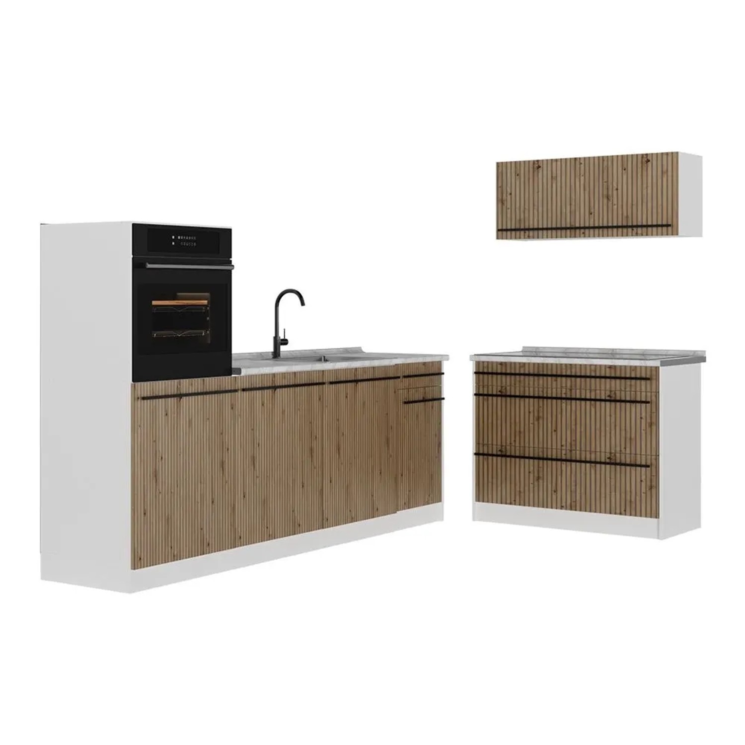 Vicco Küchenzeile R-Line Artisan-Eiche/Weiß 220 x 143 Arbeitsplatte Marmor Art Nr 67443