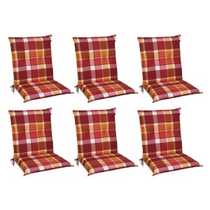 6er Set Beautissu Gartenstuhlauflagen Sunny RO, 100x50x6cm, rot kariert für Niederlehner.