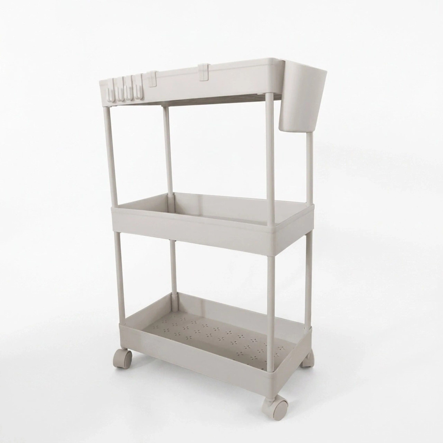 Relaxdays Rollwagen Kunststoff Weiß mit Rollen 3 Ebenen 62,5 cm x 40 cm x 22 cm