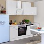 Weiße Flex-Well Classic Küchenzeile Wito 220 cm mit E-Geräten und hellblauen Kühlschrank.