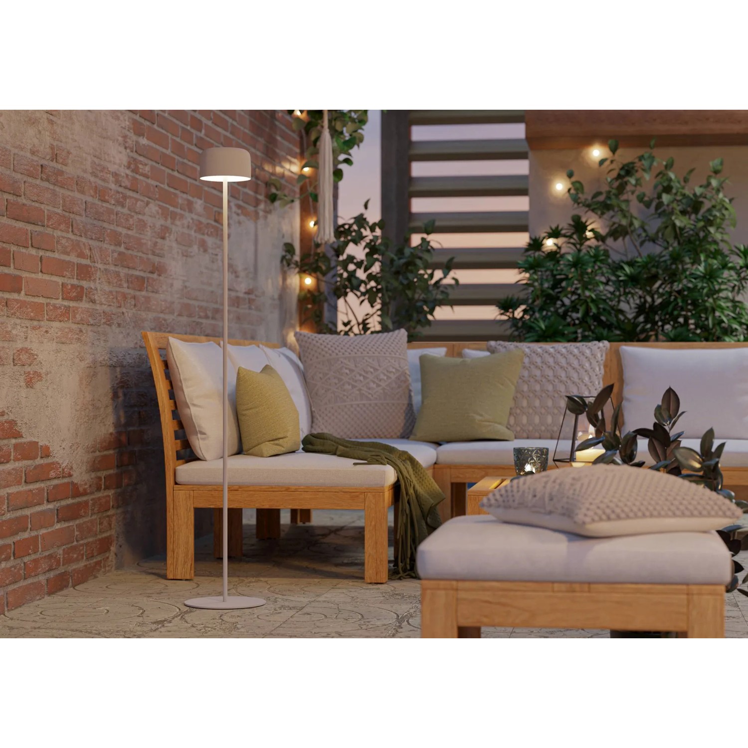 Weiße EGLO Solar LED Stehleuchte ROCCANOVA mit Touchdimmer, ideal für Terrasse und Balkon.