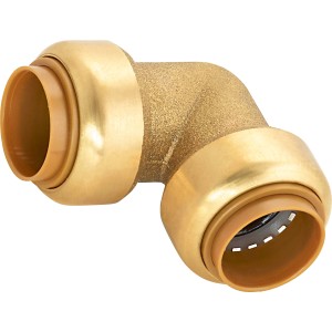 Steck-Winkel aus Messing, Ø 18 mm, für die Verbindung von Rohren im Sanitär- und Heizungsbereich.