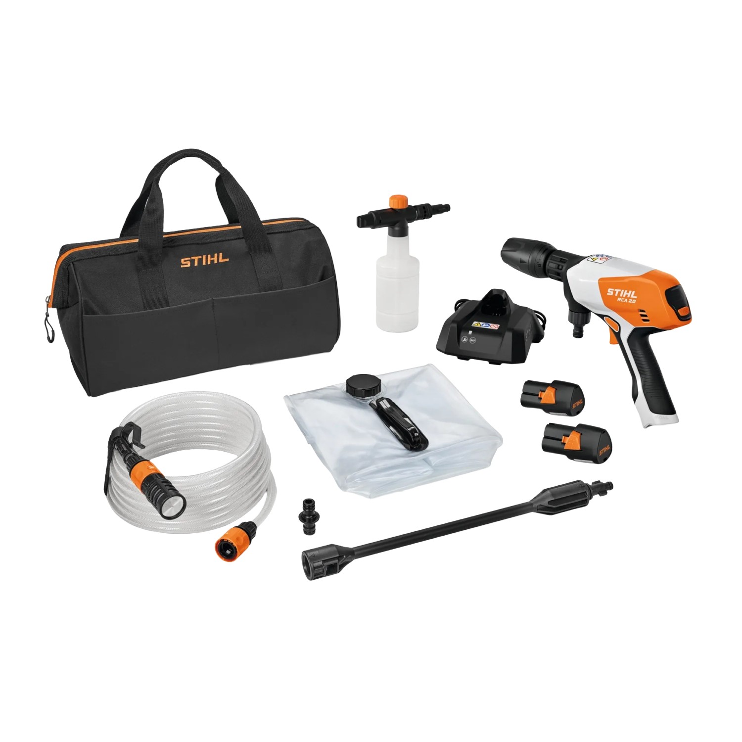 Stihl Akku-Druckreiniger RCA 20 mit 2 x Akku AS 2 und Ladegerät AL 1 Orange-Grau
