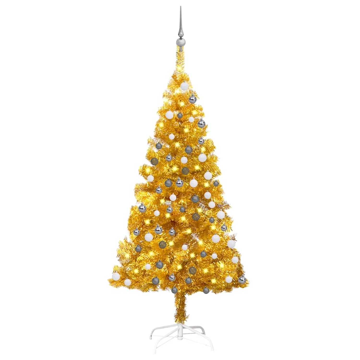 vidaXL Künstlicher Weihnachtsbaum Beleuchtung & Kugeln Gold 120 cm PET 3077689